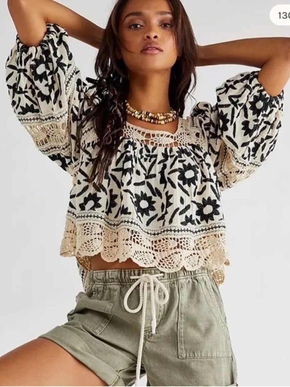 Free People Soleil Embroidered Floral Peasant Top - Size S
